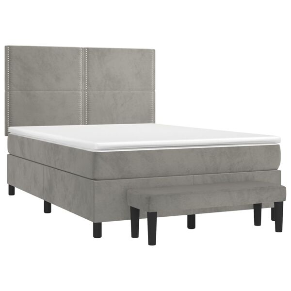 vidaXL Boxspringbett mit Matratze Hellgrau 140x190 cm Samt