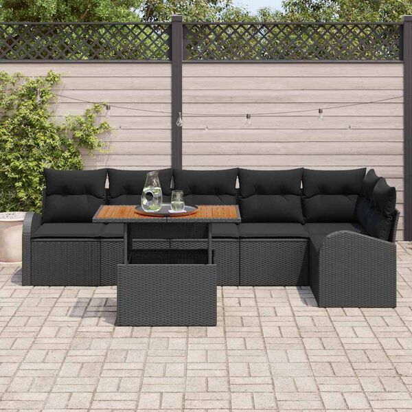 vidaXL Garten-Sofa-Set mit Kissen 7 pcs Schwarz