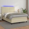 vidaXL Boxspringbett mit Matratze & LED Creme 140x190 cm Kunstleder