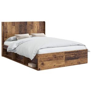 vidaXL Bettgestell mit Stauraum und Kopfteil Altholz 150 x 200 cm