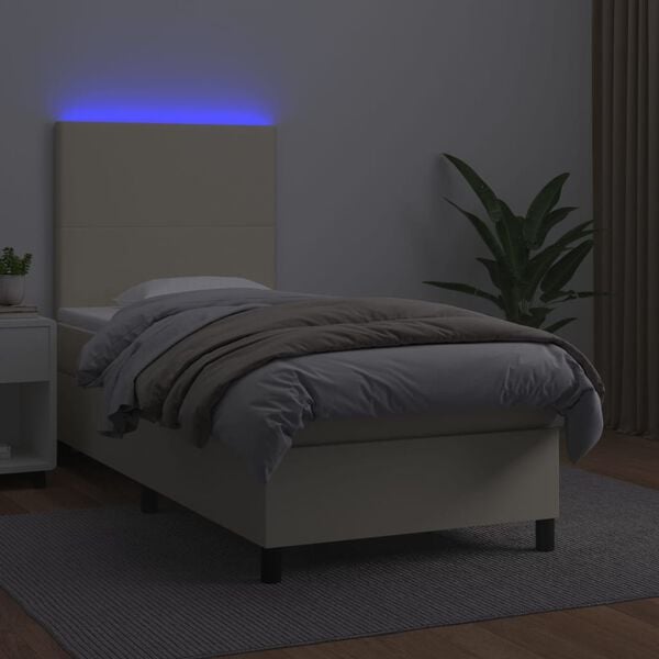 vidaXL Boxspringbett mit Matratze & LED Creme 80x200 cm Kunstleder