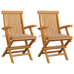 vidaXL Klappst&uuml;hle mit beigen Kissen, 2 St&uuml;ck, Massivholz Teakholz