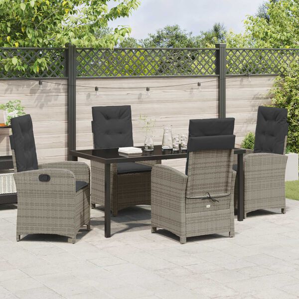 vidaXL Garten Essgruppe mit Kissen 5 pcs Grau Poly-Rattan