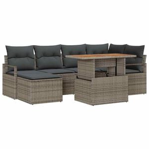 vidaXL Garten-Sofa-Set mit Speicher 7 pcs Grau Poly Rattan