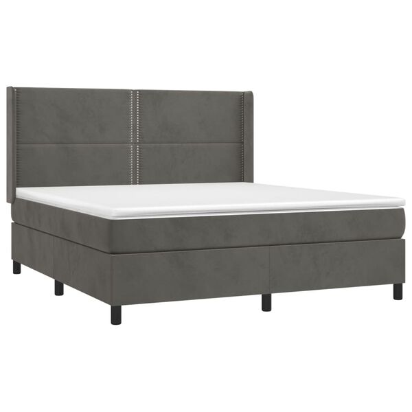 vidaXL Boxspringbett mit Matratze Dunkelgrau 180x200 cm Samt