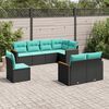 vidaXL 8-teiliges Gartensofa-Set mit Kissen, schwarzes Polyrattan