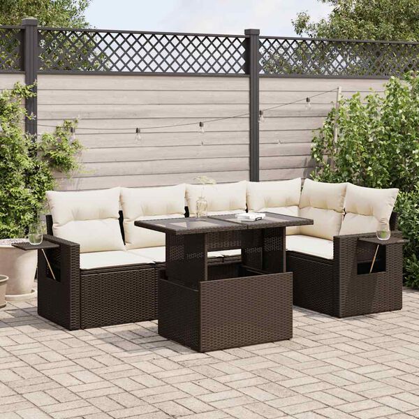 vidaXL 6-tlg. Garten-Sofagarnitur mit Kissen Braun Poly Rattan