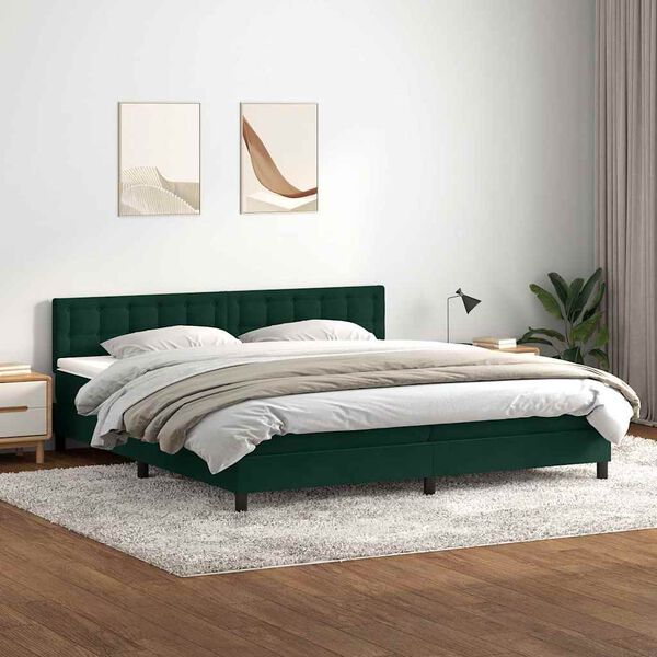 vidaXL Boxspringbett mit Matratze Dunkelgr&uuml;n 200x210 cm Samt