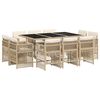 vidaXL 11-tlg. Garten-Essgruppe mit Kissen Beige Poly Rattan