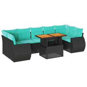 vidaXL 8-tlg. Garten-Sofagarnitur mit Kissen Schwarz Poly Rattan