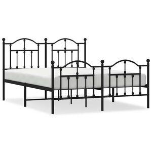 vidaXL Bettgestell mit Kopf- und Fu&szlig;teil Metall Schwarz 135x190 cm