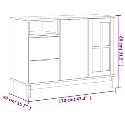 vidaXL Sideboard mit Glastür FLAM 110x40x80 cm Massivholz Kiefer