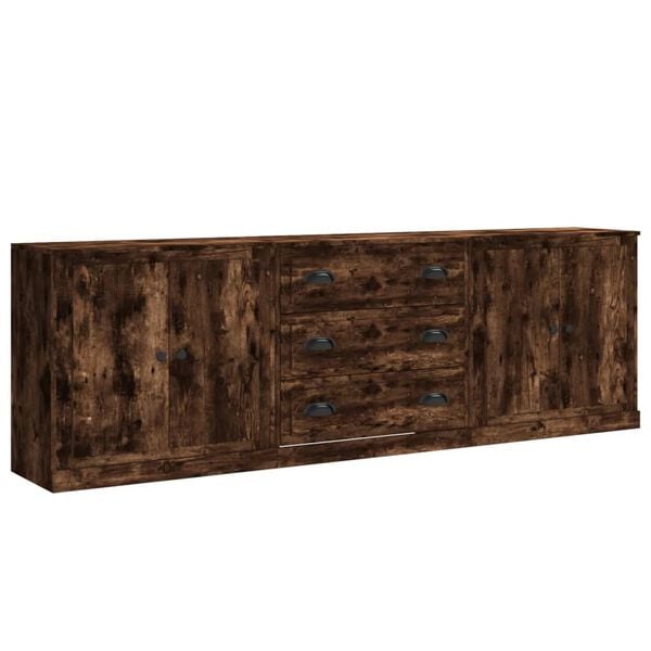vidaXL Sideboards 3 Stk. R&auml;uchereiche Holzwerkstoff