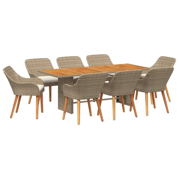 vidaXL Garten Essgruppe mit Kissen 9 pcs Beige Poly-Rattan