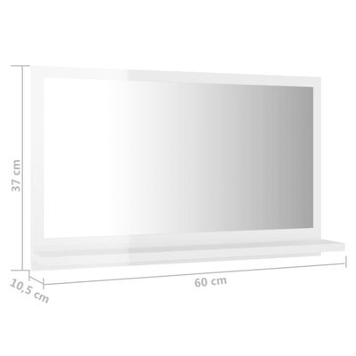vidaXL Badspiegel Hochglanz-Weiß 60x10,5x37 cm Holzwerkstoff