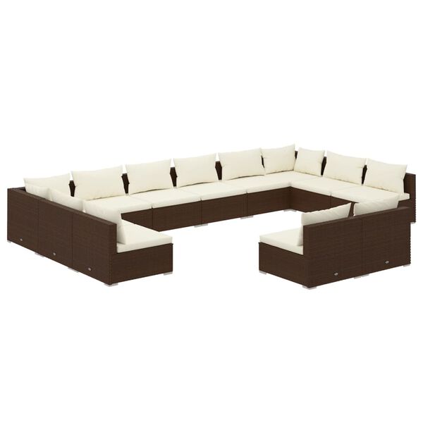 vidaXL 12-tlg. Garten-Lounge-Set mit Kissen Braun Poly Rattan