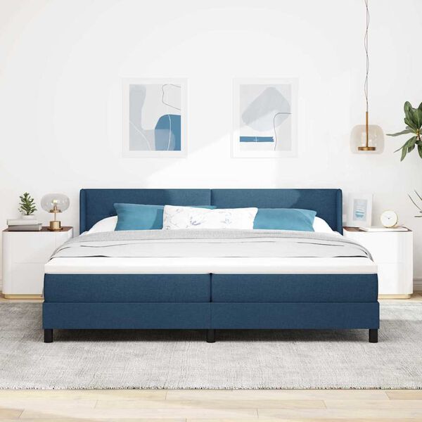 vidaXL Boxspringbett mit Matratze mit Kopfteil Blau 200 x 200 cm Stoff