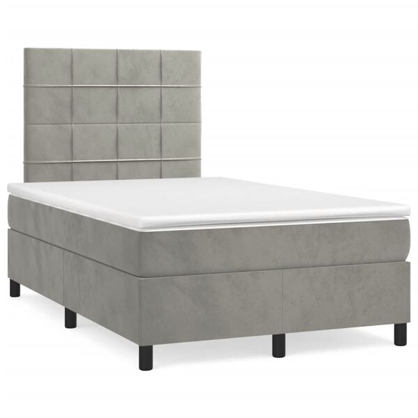 vidaXL Boxspringbett mit Matratze Hellgrau 120x190 cm Samt