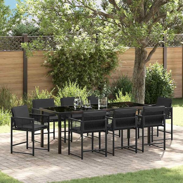 vidaXL Garten Essgruppe 9 pcs Schwarz Poly-Rattan