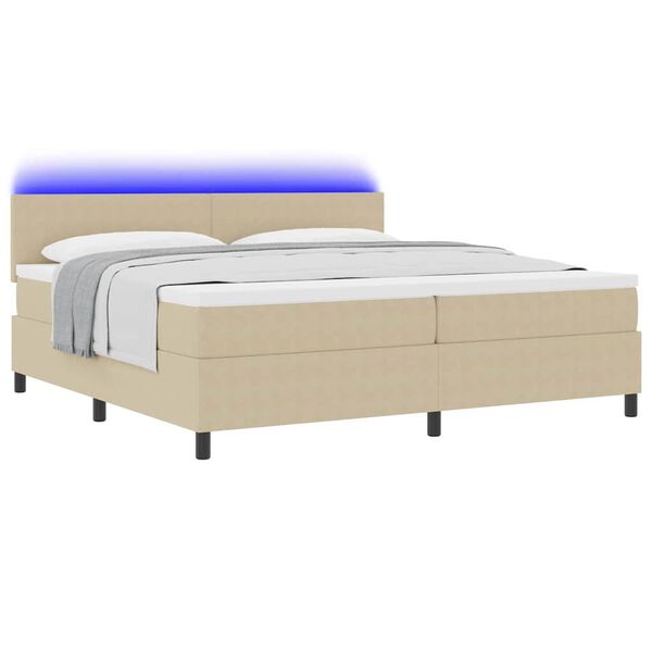 vidaXL LED Boxspringbett Hellgrau und Wei&szlig; 200 x 200 cm Cordstoff