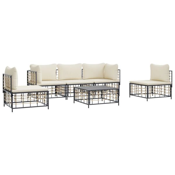 vidaXL 6-tlg. Garten-Lounge-Set mit Kissen Anthrazit Poly Rattan