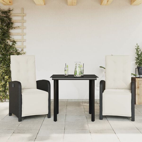 vidaXL 3-tlg. Bistro-Set mit Kissen Schwarz Poly Rattan