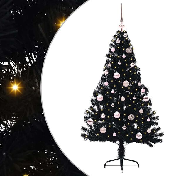 vidaXL K&uuml;nstlicher vorbeleuchteter Weihnachtsbaum Schwarz 150 cm PVC