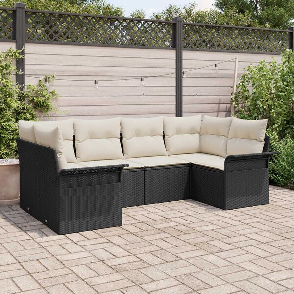 vidaXL Gartensofa-set mit Kissen 6 pcs Schwarz Poly-Rattan