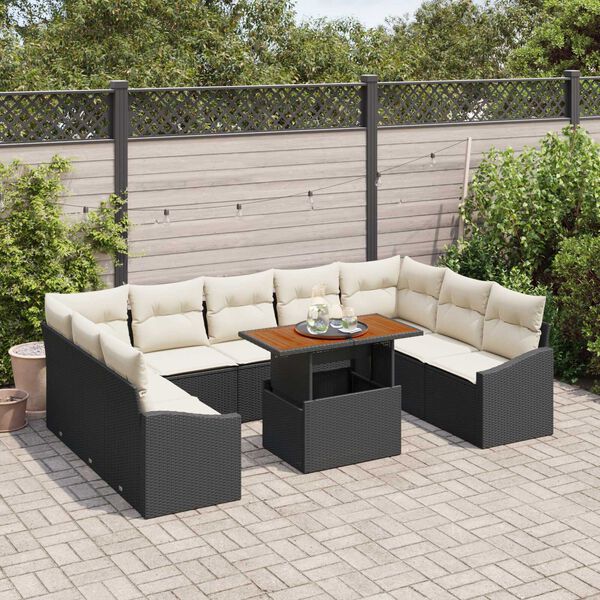 vidaXL Garten-Sofa-Set mit Speicher 10 pcs Schwarz Poly Rattan