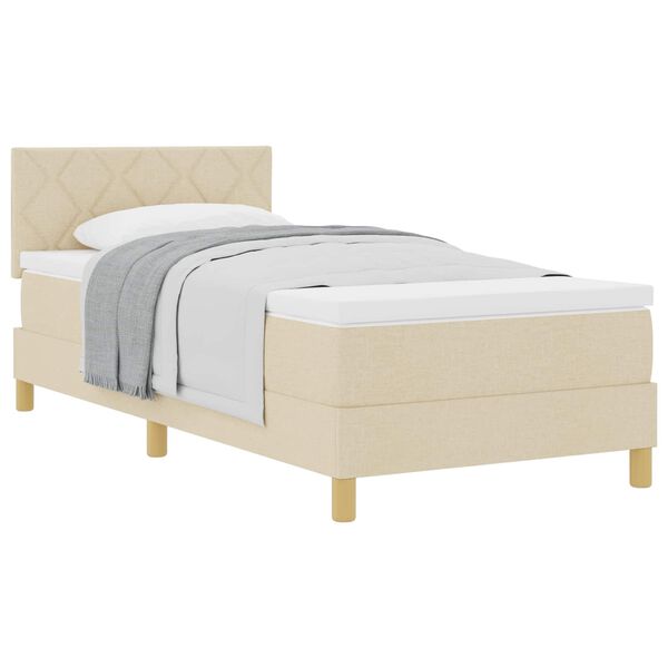 vidaXL Boxspringbett mit Matratze mit Kopfteil Creme 90 x 200 cm Stoff
