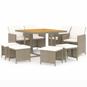 vidaXL 9-tlg. Garten-Essgruppe mit Kissen Poly Rattan Beige