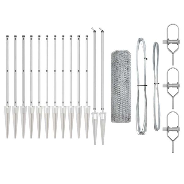 vidaXL Zaun mit Pfosten Silber 0,8 x 25 m PVC-beschichteter Stahl