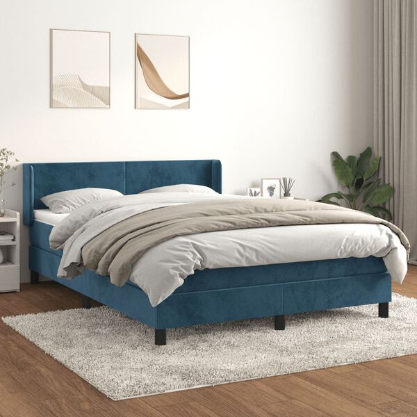 vidaXL Boxspringbett mit Matratze Dunkelblau 140x190 cm Samt