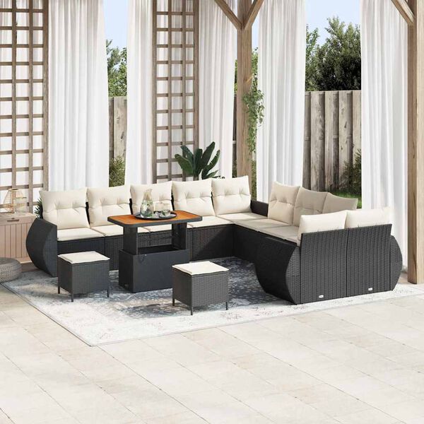 vidaXL Garten-Sofa-Set mit Kissen 13 pcs Schwarz und Creme