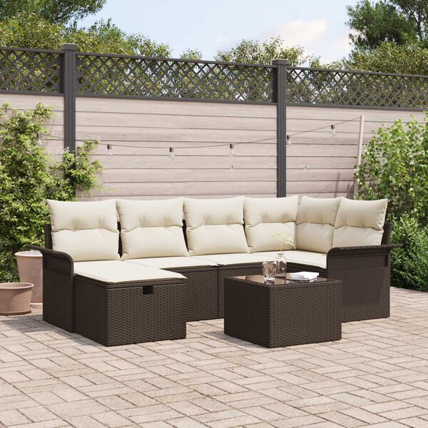vidaXL Gartensofa-set mit Kissen 7 pcs Braun und Creme Poly-Rattan