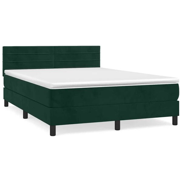vidaXL Boxspringbett mit Matratze Dunkelgr&uuml;n 140x200 cm Samt