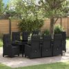 vidaXL Garten Essgruppe mit Kissen 9 pcs Schwarz Poly-Rattan