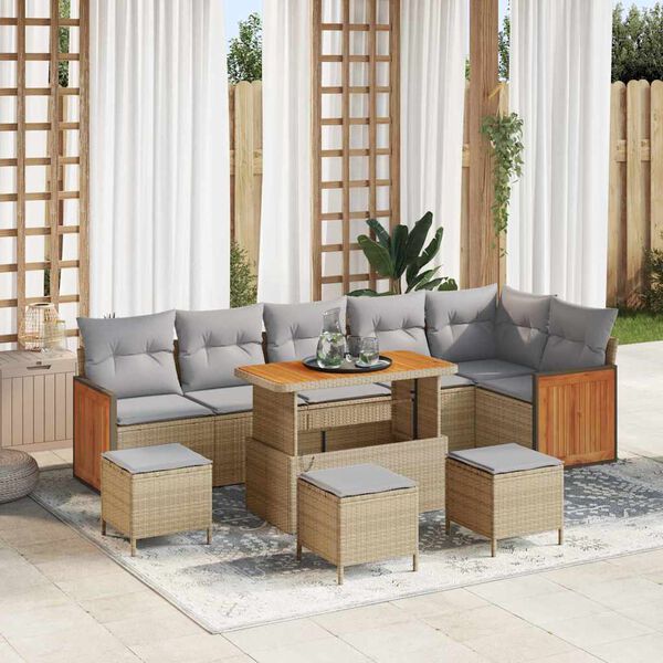 vidaXL Gartensofa-set mit Kissen 12 pcs Beige und Hellgrau Poly-Rattan