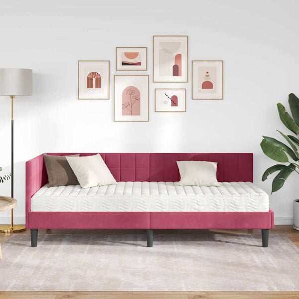 vidaXL Eckbettgestell mit Matratze mit Kopfteil 2 pcs Gr&uuml;n Samt