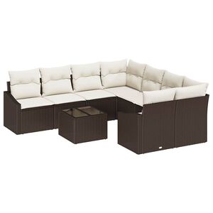 vidaXL Sofa Set mit Kissen 9 pcs Braun und Creme Poly Rattan