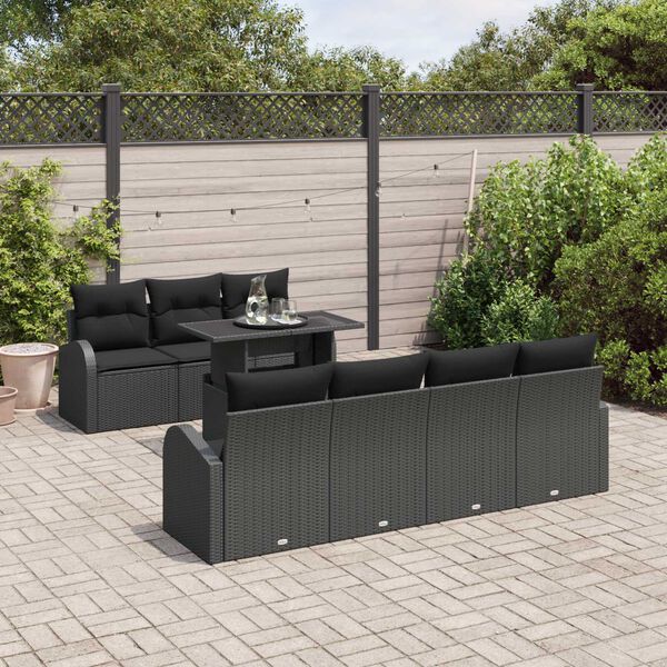 vidaXL Gartensofa-set mit Kissen mit Kissen 8 pcs Schwarz Poly Rattan