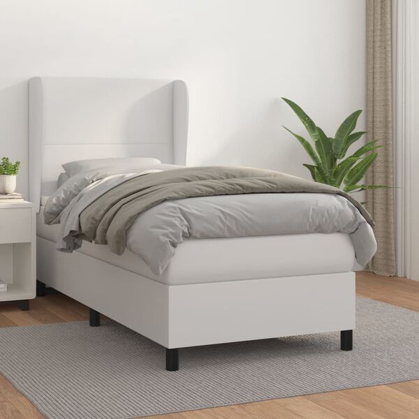vidaXL Boxspringbett mit Matratze Wei&szlig; 90x190 cm Kunstleder