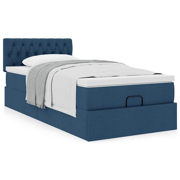 vidaXL Ottoman-Bett mit Matratze Blau 80x200 cm Stoff