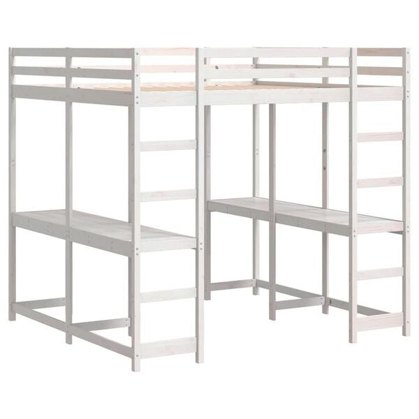 vidaXL Hochbett mit Schreibtisch & Leiter Wei&szlig; 160x200 cm Kiefernholz