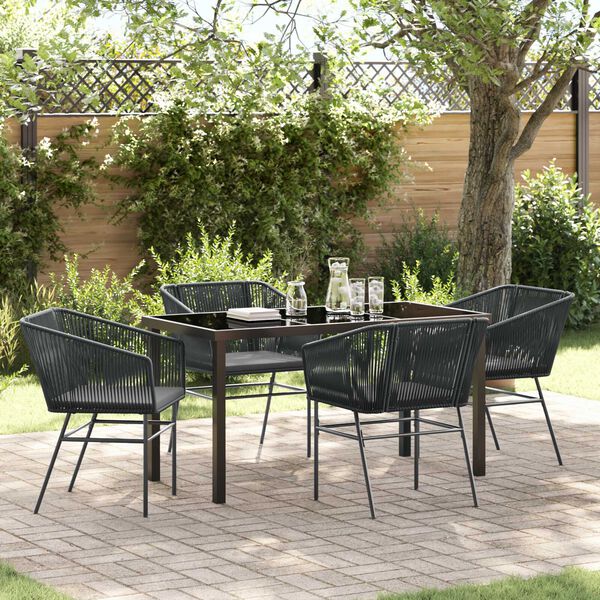 vidaXL Garten Essgruppe 5 pcs Schwarz Pulverbeschichteter Stahl