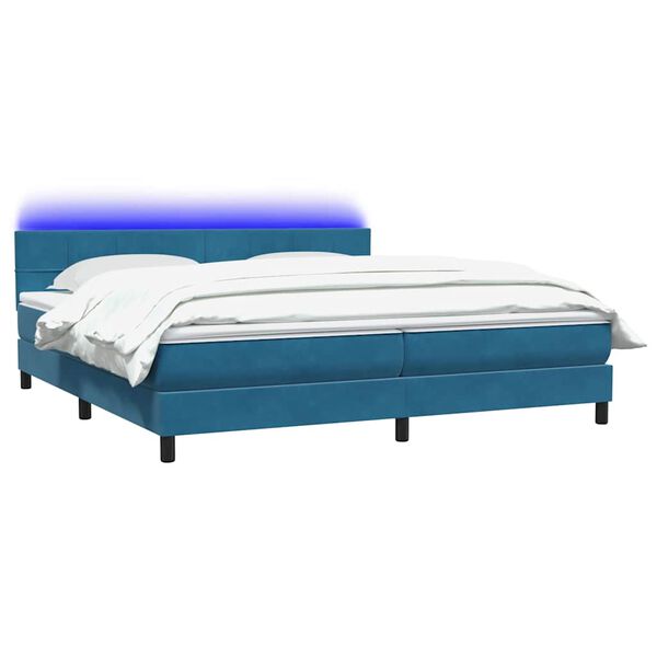 vidaXL Boxspringbett mit Matratze & LED Dunkelblau 180x220 cm Samt