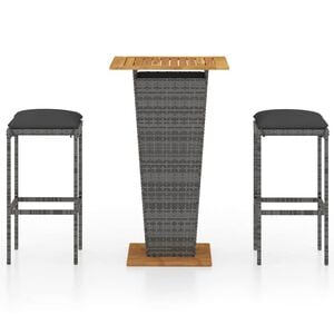 vidaXL 3-tlg. Gartenbar-Set mit Kissen Poly Rattan Grau