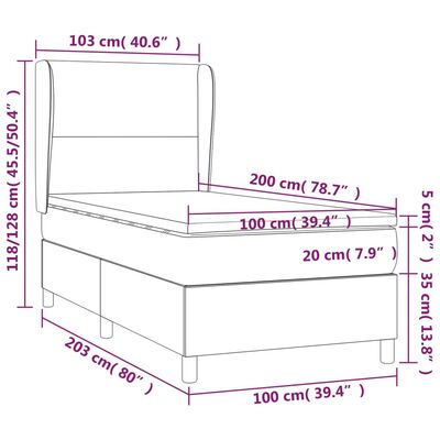 vidaXL Boxspringbett mit Matratze & LED Grau 100x200 cm Kunstleder