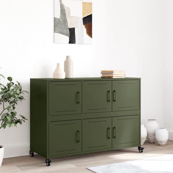 vidaXL Sideboard Olivgr&uuml;n 100,5x39x72 cm Stahl