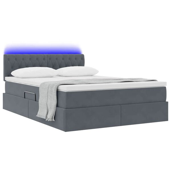 vidaXL Bett mit Stauraum und LED mit LED Dunkelgrau 140 x 200 cm Samt